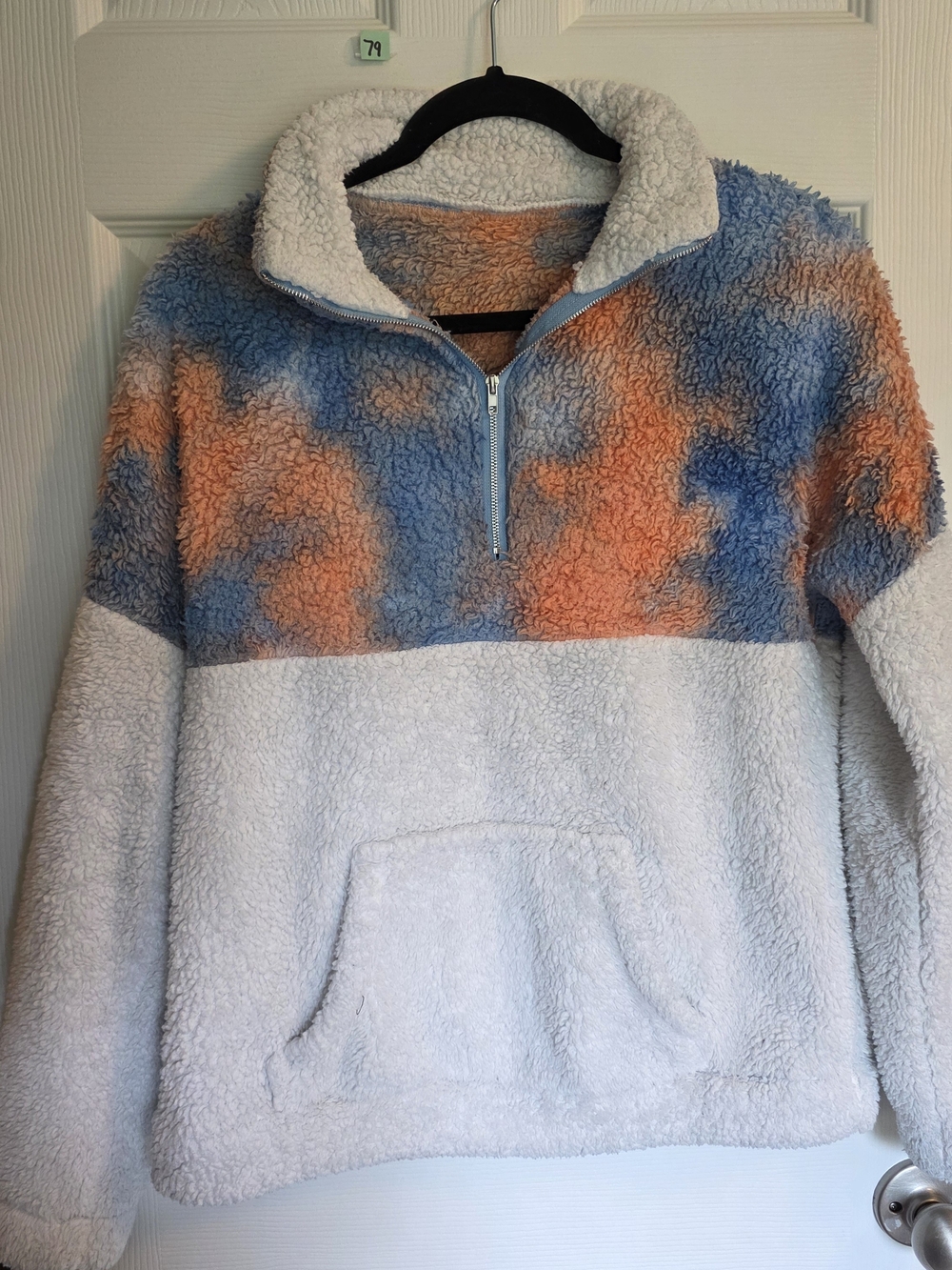 Sherpa Half-Zip Pullover Sweater - Blue & Orange